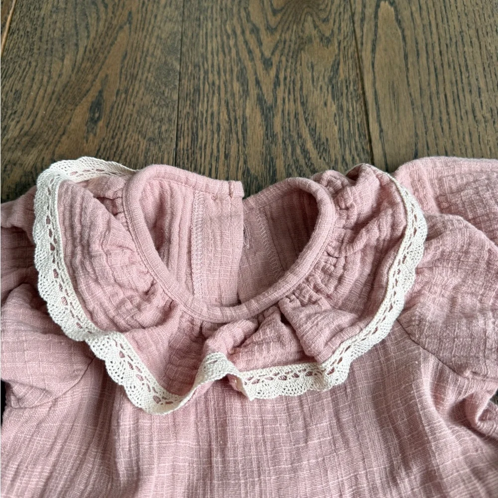 Charming Pink Baby Dress with Ruffles 100% organic cotton custom handmade 6-9 m